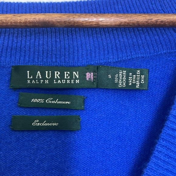Ralph Lauren - Bright Bold Blue 100 Percent Cashmere Frayed Hemlines Sweater Sm - Picture 8 of 10